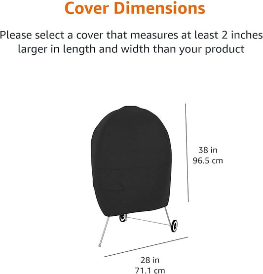 Amazon Basics Waterproof Weather Resistant Grill Cover for Outdoor Charcoal Kettle BBQ, All Weather Protection, Secure Straps, 28"L x 28"W x 38"H, Black