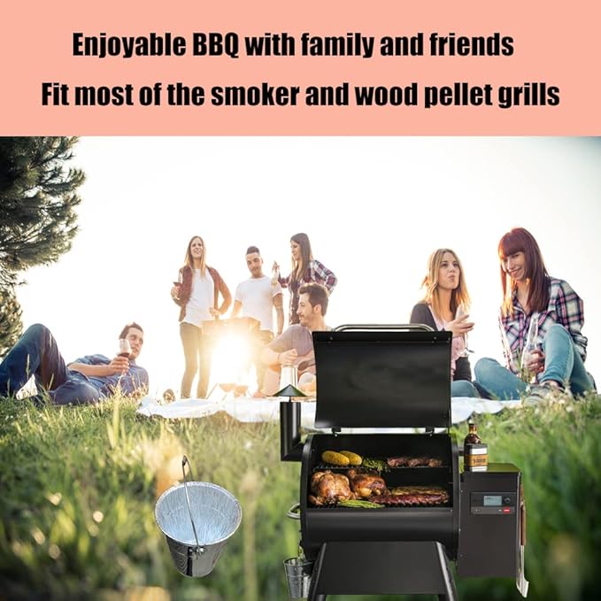 25 Pack Grease Bucket Liner for Pit Boss Grills 67292 Foil, Smoker Drip Pan for Traeger Woodridge Pro Pellet Grills and Flatrock Timberline XL Ironwood Grease Bucket Liner Large BAC608 6.2”x 6.0”