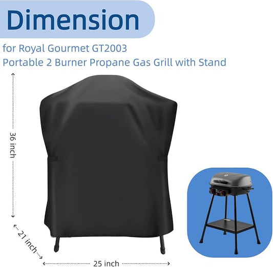 Mini Grill Cover for Royal Gourmet GT2003 Portable 2 Burner Propane Grill | 25x21x36,Waterproof Dustproof Heavy Duty Oxford Fabric