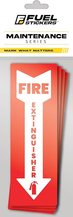 Fire Extinguisher Sticker (Vertical) for Commercial and Business Use: Office, Facility, Landlord - High Visibility Fire Extinguisher Sign for Safety and Compliance: Size 6" x 2", 4 Labels