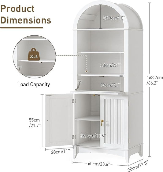 RALGEND 66" Tall Bathroom Storage Cabinet with Flip Drawer, Freestanding Storage Cabinet with Doors & Shelves,Arched Cabinets for Bathroom, Living Room, Kitchen, Laundry, White