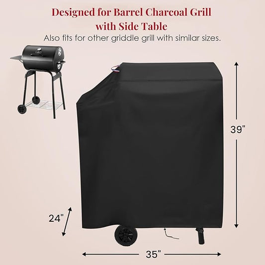 35 Inch Grill Cover for DNKMOR Barrel Charcoal Grill with Side Table, Waterproof Cover for Kendane Outdoor BBQ Grill with Side Shelf, Backyard Camping BBQ Accessories - 35x24x39 Inch