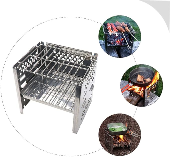 Yardwe Stainless Steel Bbq Grill Portable Charcoal Grill for Camping Accessory