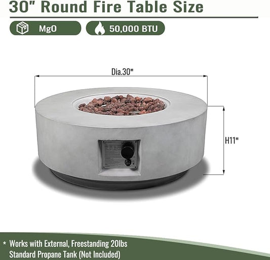 KEIKI 30 Inch Round Propane Gas Fire Pit Table, 50000 BTU Outdoor Heating Centerpiece with Rain Cover and Lava Rocks for Patio Backyard Garden