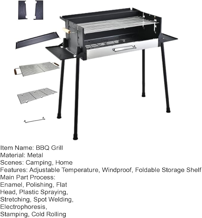 Foldable Large Charcoal Barbecue, Heavy Duty Portable Outdoor Barbecue with Adjustable Vents & Side Shelves, Camping Cooker for Patio, Backyard, Picnic, Tailgating, 5-16 People Use Black