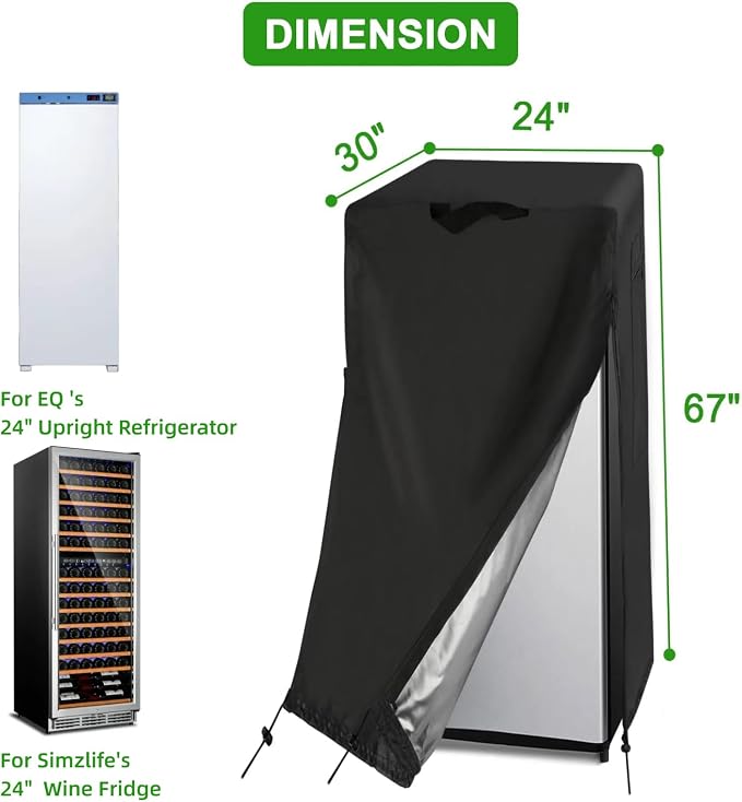 24W Large Refrigerator Cover for 24in Outdoor Upright Wine Display Fridge | 24x30x67,Waterproof Dustproof Heavy Duty Oxford Fabric,for 24 Inch 10-12 Cubic Feet Upright Beverage Freezer