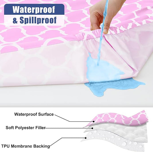 Smiry 2 Pack Rectangle Table Cloth 6 Foot, Waterproof Elastic Fitted Tablecloths, Windproof Washable Polyester Table Cover for Picnic, Camping, Outdoor (Pink, 30"x72")
