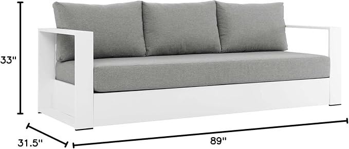 Modway Tahoe Aluminum Outdoor Patio Sofa in White Gray
