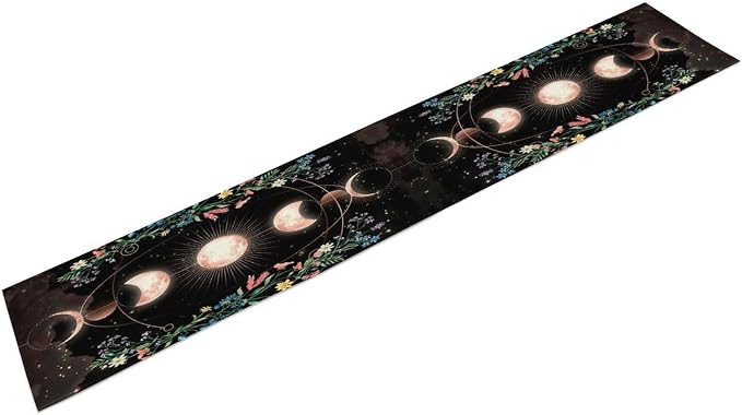 Kitchen Floral Moon Phase Table Runner for Kitchen Dining Thanksgiving Christmas Baby Wedding Party Decoration Table Decor 13x120 Inch
