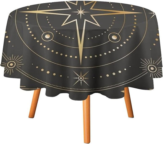 Vintage Tarot Moon Round Tablecloth Boho Mystical Crescent Moon Phases Star Galaxy Space Table Cloth Water Resistant Wipeable Table Cover for Picnic Party Holiday Kitchen Dinner Table 36"