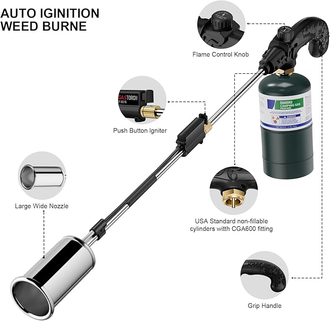Sondiko Big Flame Propane Torch Head Kit, Weed Torch, Heavy Duty Blow Torch Detachable Propane Weed Torch with High Output for Garden Stumps Wood Ice Snow Roofing(Black)