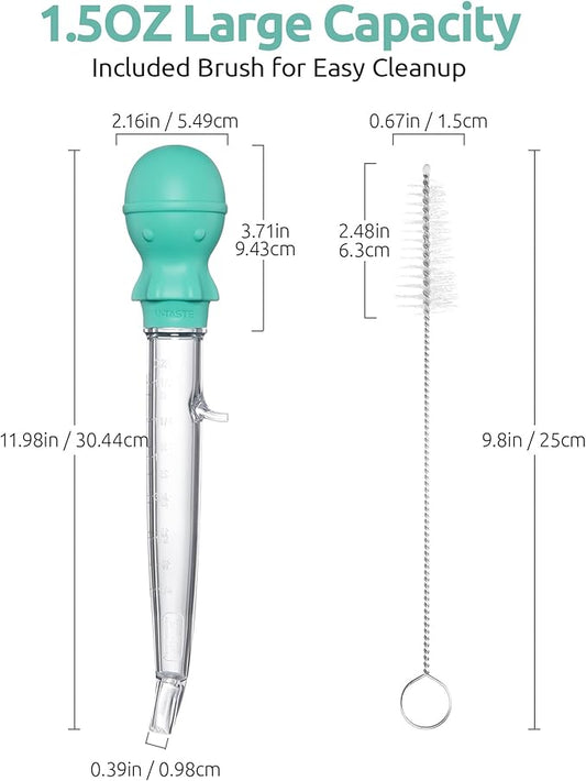 U-Taste 1.5oz Angled Turkey Baster - 228.2โ Heat Resistant Food Grade Tritan and Silicone Large Octopus Bulb Baster Set with Cleaning Brush for Cooking Basting Meat Poultry Beef Chicken (Aqua Sky)