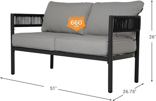 Gand Patio Outdoor Loveseat,Wicker Conversation Set with Thick Cushion for Porch, Garden, Yard