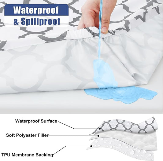 Smiry 2 Pack Rectangle Table Cloth 4 Foot, Waterproof Elastic Fitted Tablecloths, Windproof Washable Polyester Table Cover for Picnic, Camping, Outdoor (White, 30"x48")