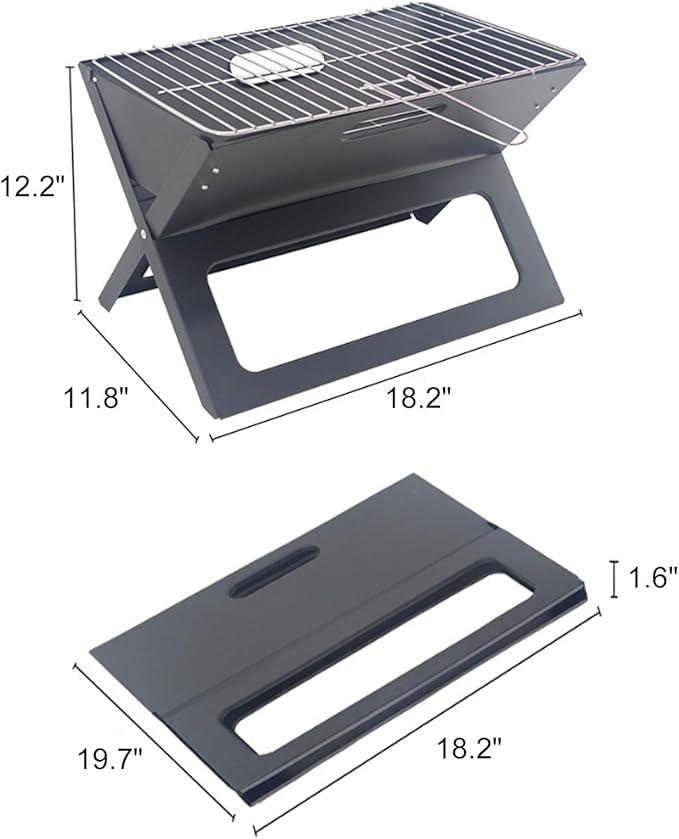 Charcoal Grills, Portable Metal Barbecue Grill, Small BBQ Grill for Adult, Folding Tabletop Grill for Outdoor Cooking Camping Beach Traveling Picnic Backyard, Black