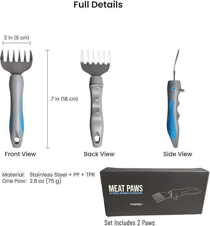 Meat Claws - 2 Pack, For Lifting, Shredding & Serving Meat, Meat Claws for Shredding, Chicken Shredder Tool, Meat Forks for Lifting & Meat Separator Tool