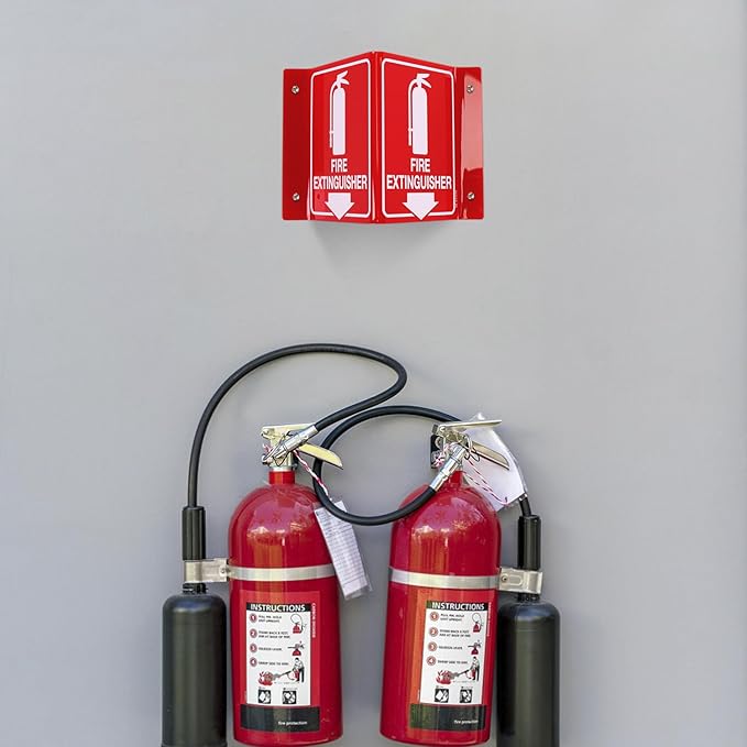 T&R Fire Extinguisher Sign, Fire Extinguisher with Down Arrow - 8 Pack - 8 x 6 Inches Acrylic, 4 pre-drilled holes, Includes Matching Screws, Use for Home Office/Business