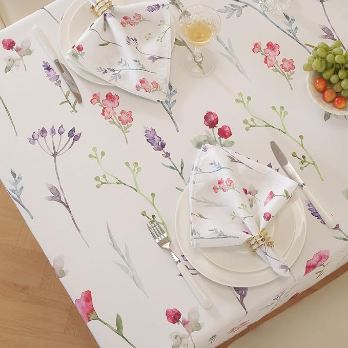 SASTYBALE Summer Floral Tablecloth 52x70 Inch | Water Resistant, Anti-Wrinkle, Soft, Rectangular, For Outdoor Patio Garden Party Picnic BBQ