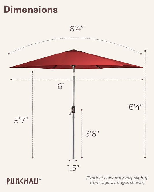 6 Ft Outdoor Patio Umbrella, Easy Open/Close Crank and Push Button Tilt Adjustment - Wine Red Burgundy Market Umbrellas