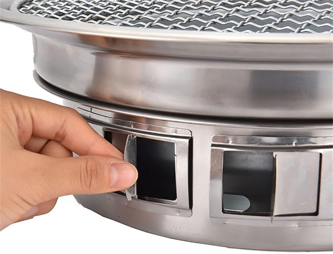 Portable Charcoal Grill for Camping BBQ Grills, Outdoor Barbecue Grill with Folding Smokeless Charcoal Oven, Thickened Body Lightweight Camping Grill for Home Use,LightGrey-D
