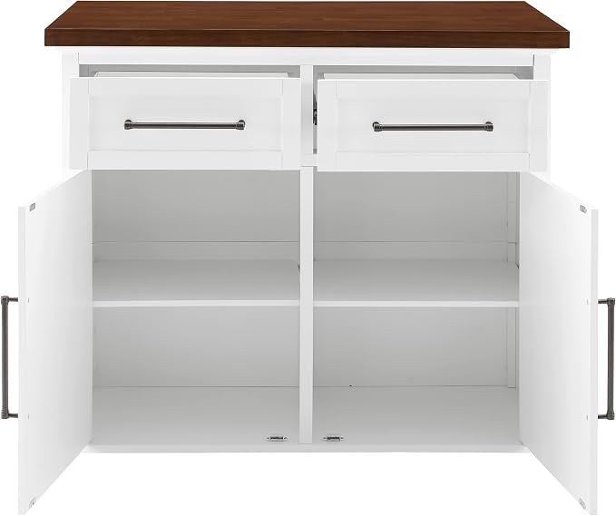 Crosley Furniture Bartlett Kitchen Island with Wood Top, White/Walnut