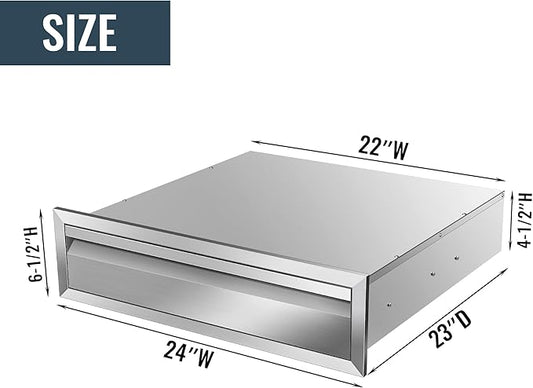 Outdoor Kitchen Drawer 24 x 6.5 x 23 inch Flush Mount BBQ Layer Drawer, Durable Stainless Steel Kitchen Drawer Outdoor Kitchen Access Drawer for BBQ Island Patio