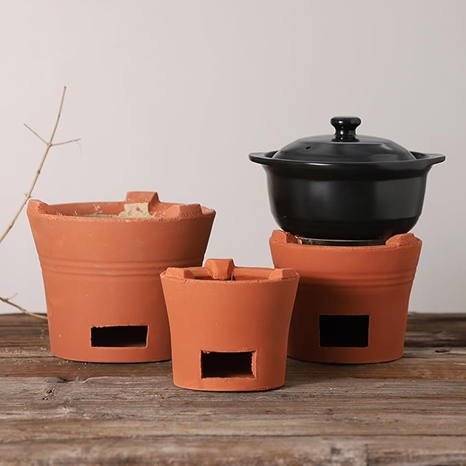 Clay Charcoal Stove, Portable Woodstove, Multifunctional Ceramic Grill, Wood Burning Camp Stove for Home, Picnic, Camping, Tea Making and Outdoor Cooking(9x7.5in/23x19.5cm)