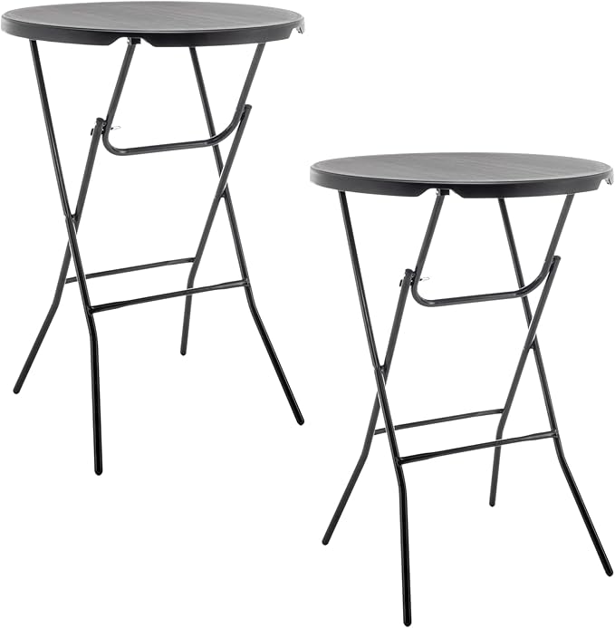 BTExpert Set of 2, 32" Round 43" Bar High Top Folding Cocktail Table Commercial Portable for Drink Patio Banquet Card Plastic Coffee Dining Wedding Party Event Home Kitchen Outdoor Black