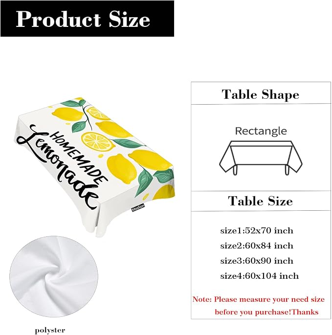 Moslion Lemon Tablecloth 52x70 Inch Rectangle Tablecloth