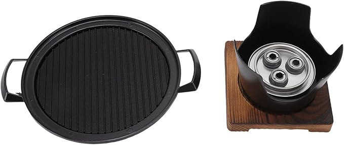 Charcoal Grill, 10.2in Portable Charcoal Grill Japanese Hibachi Grill with Wooden Base, Portable Grill Smokeless Cast Iron Hibachi Grill Grill Tabletop Grill