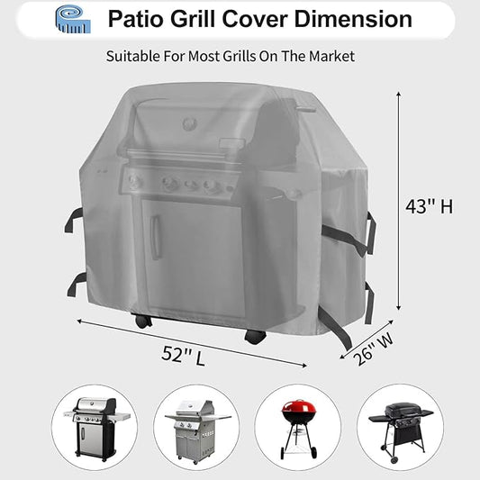 OutdoorLines Waterproof Heavy Duty BBQ Grill Cover - Universal Barbecue Grill Covers UV Resistant Barbeque Gas Grill Cover for Outdoor Outside Grill, 52L x 26W x 43H Inch, Gray