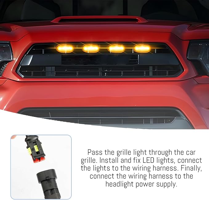 4PCS Car Grille Lights, Bright LED Vehicle Front Grille Trim DRL Lamps with Wiring Harness, Waterproof Auto Exterior Grid Bumper Running Light, Compatible with F150 F250 F350 (Yellow)