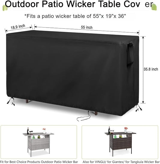 55 Inch Outdoor Bar Table Cover Rectangle for Patio Rattan Wicker Bar | 55x19x36,Waterproof Dustproof Heavy Duty Oxford Fabric,Outdoor Prep Table Cover with Air Vent Buckle Handle and Drawstring