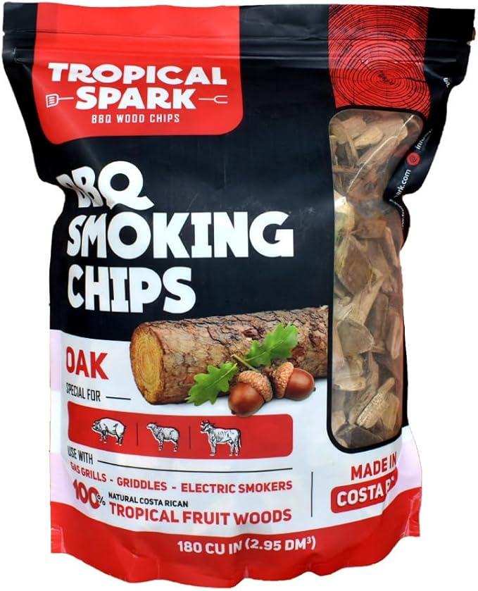 Wood Chips | Perfect for BBQ, Smoking, Grilling, Bake, Roast, Braise | Premium 100% All-Natural | Oak | 180 cu in Bag