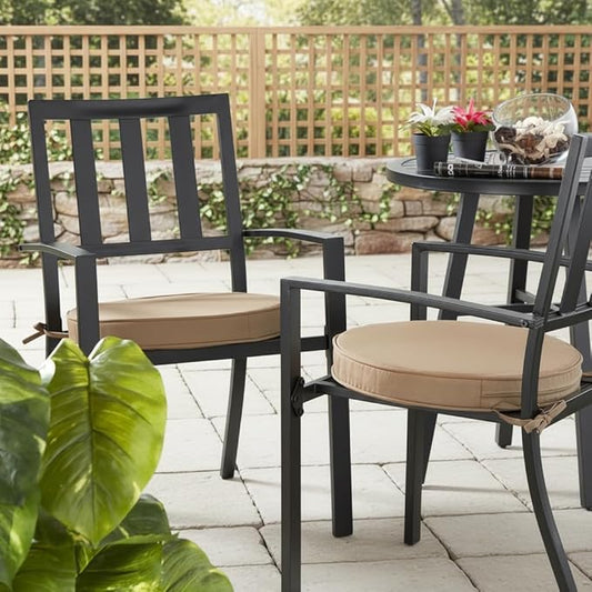 Set of 2 Outdoor 18 inch Round Patio Dining Chair Pads – Comfortable Fiber-Filled Seat Cushions with Ties, Reversible Polyester Fabric - Coronado