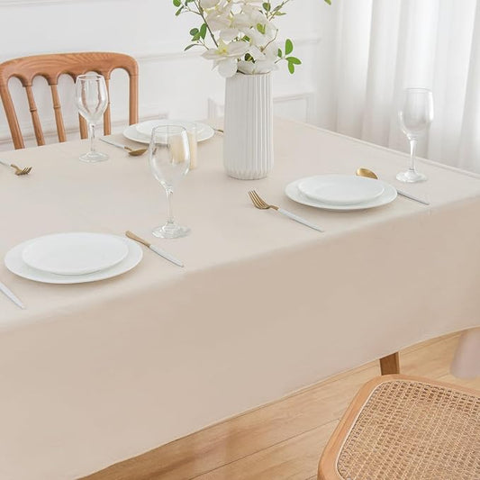 NLMUVW 54 Inch Square Vinyl Tablecloth with Flannel Backing, Beige Chanpagne PVC Table Cloth 100% Waterproof Wipe Clean Table Cover for Dining Party Camping Outdoor