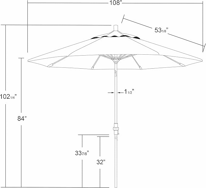 California Umbrella 9' Round Aluminum Pole Fiberglass Rib Market Umbrella