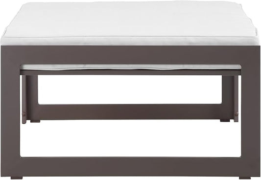 Modway Fortuna Aluminum Outdoor Patio Ottoman in Brown White