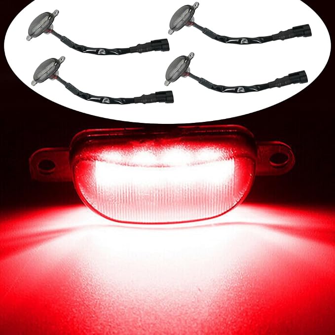 Red LED Grille Light Kit, LED Bumper Hood Lights, Compatible with Dodge Ram 1500 Raptor-Style (Rebel) Grilles 2013–2018, 4PCS (Smoked Cover/Red LED Lights)
