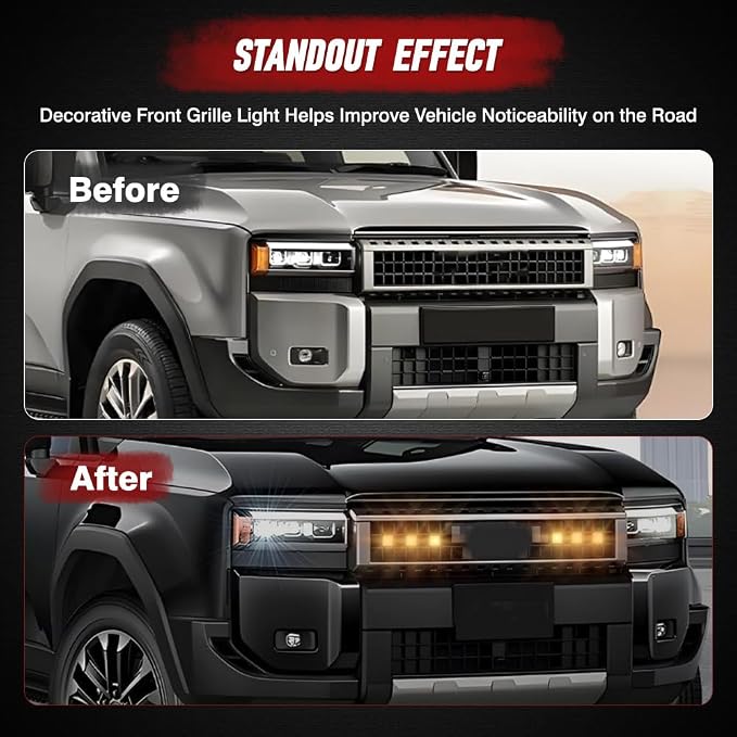 LED Grille Lights with Wiring Harness, 12 LED Grille Lights, Compatible with Toyota Land Cruiser Prado LC250 J250 2024–2025, 1 Set (1 to 6)