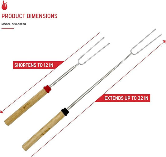 Nexgrill Extendable Roasting Grill Fork Stick, 6-Pack 32" Roasting Sticks, Dual Fork Grilling & Cooking Accessory for BBQs, Tailgating, Camping, Outdoor Cooking, 530-0023G