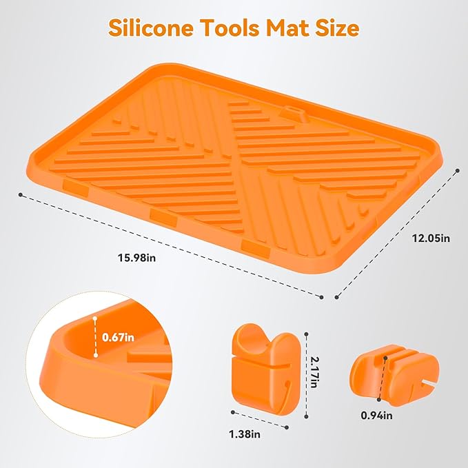 Silicone Griddle Tool Mat Blackstone Griddle Mat for Side Shelf Silicone Utensil Rest with Drip Pad, 5 Removable Grill Spatula Holders & Thermometer Slots, Flat Top Grill Accessories Orange 12x16 Inch