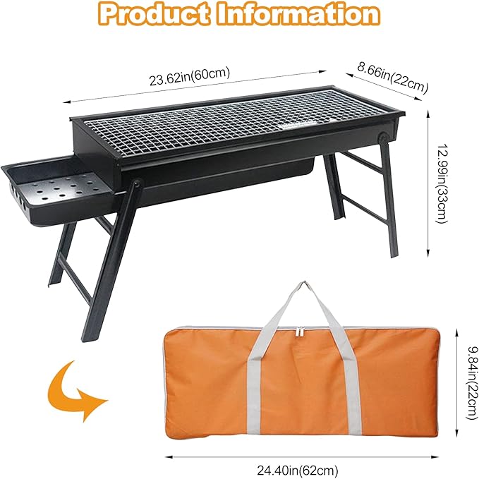 Ergocar BBQ Grill, Foldable and Portable Stainless Steel BBQ, Charcoal Grill with Stand and Drawer Type Ash Accumulator, for Outdoor Picnic Garden Terrace Camping Trip