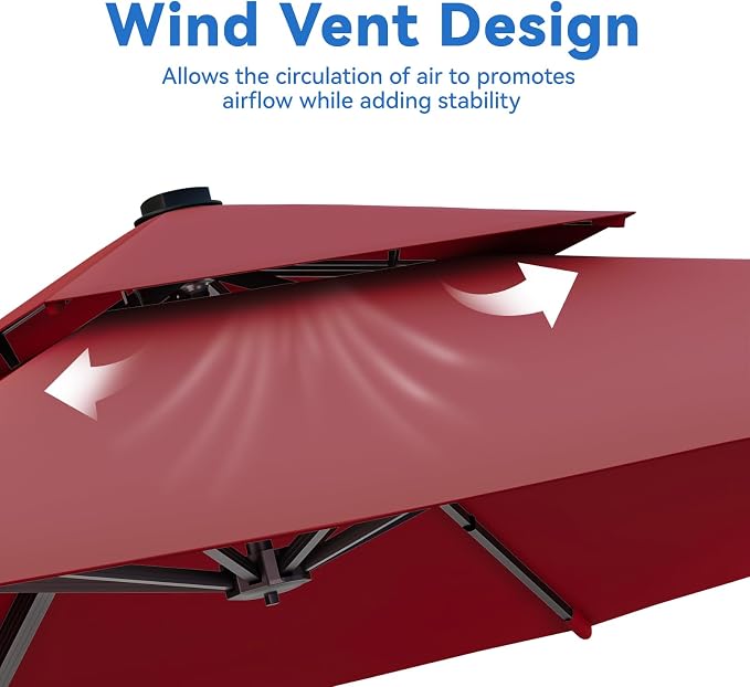10x13FT Cantilever Outdoor Patio Umbrellas,Double Top Large Rectangle Umbrella Heavy Duty 360°Rotation Offset Outdoor Sun Shade Umbrella for Garden Deck Pool Backyard Patio, Red