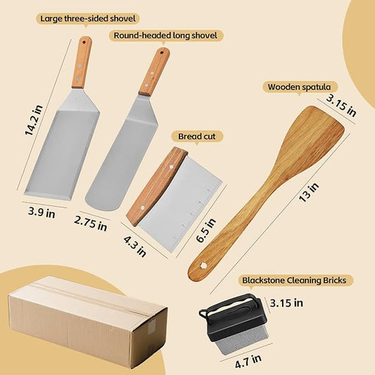 Commercial Griddle Tools Set – Stainless Steel Grill Spatula, Scraper & Dough Cutter for Flat Top Grill, Outdoor BBQ & Kitchen Griddle