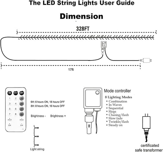 TW SHINE 1000 LED Christmas Lights, 328FT Christmas Tree Lights Outdoor Plug in with 8 Modes, Remote Waterproof Xmas String Lights Indoor Decorations for House Yard Decor, Multi-Colored