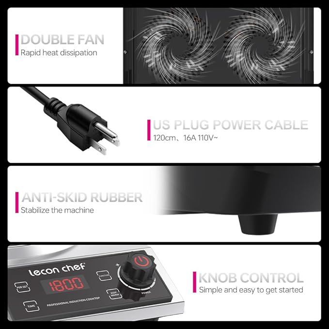 leconchef Induction Cooker with Wok 1800W Professional Electric Induction Burner with 11-Level Setting for Cooking,24-hour Timer and Preset,Keep warm,14" Carbon Steel Wok Included