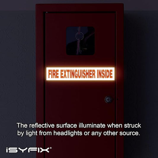 iSYFIX Fire Extinguisher Inside Sticker Sign – 5 Pack 9x1.7 Inch – Self-Adhesive Reflective Vinyl Decals, Laminated UV, Weather, Scratch, Fade Resistance, for Cars, Trucks, Trailers & Vehicles