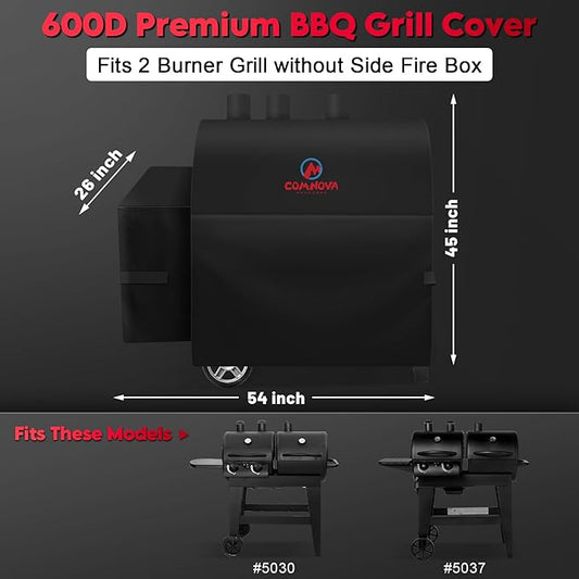 Comnova Grill Cover for Char Griller 2 Burner Dual Function Gas and Charcoal Grill - 600D Grill Cover for Char Griller Waterproof, Fits Model 5030, 5037 Without Side Fire Box - 54" L x 26" W x 45" H