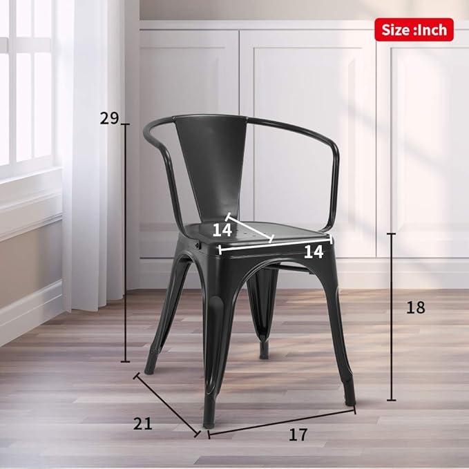 FDW Dining Chairs Set of 4 Metal Chair For Indoor, Outdoor, Patio, Kitchen, 18 Inch Seat Height Restaurant Chair, Tolix Side Stackable Bar Chairs 330LBS Weight Capacity,Black